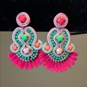 Pink and Jade Green Statement Earrings